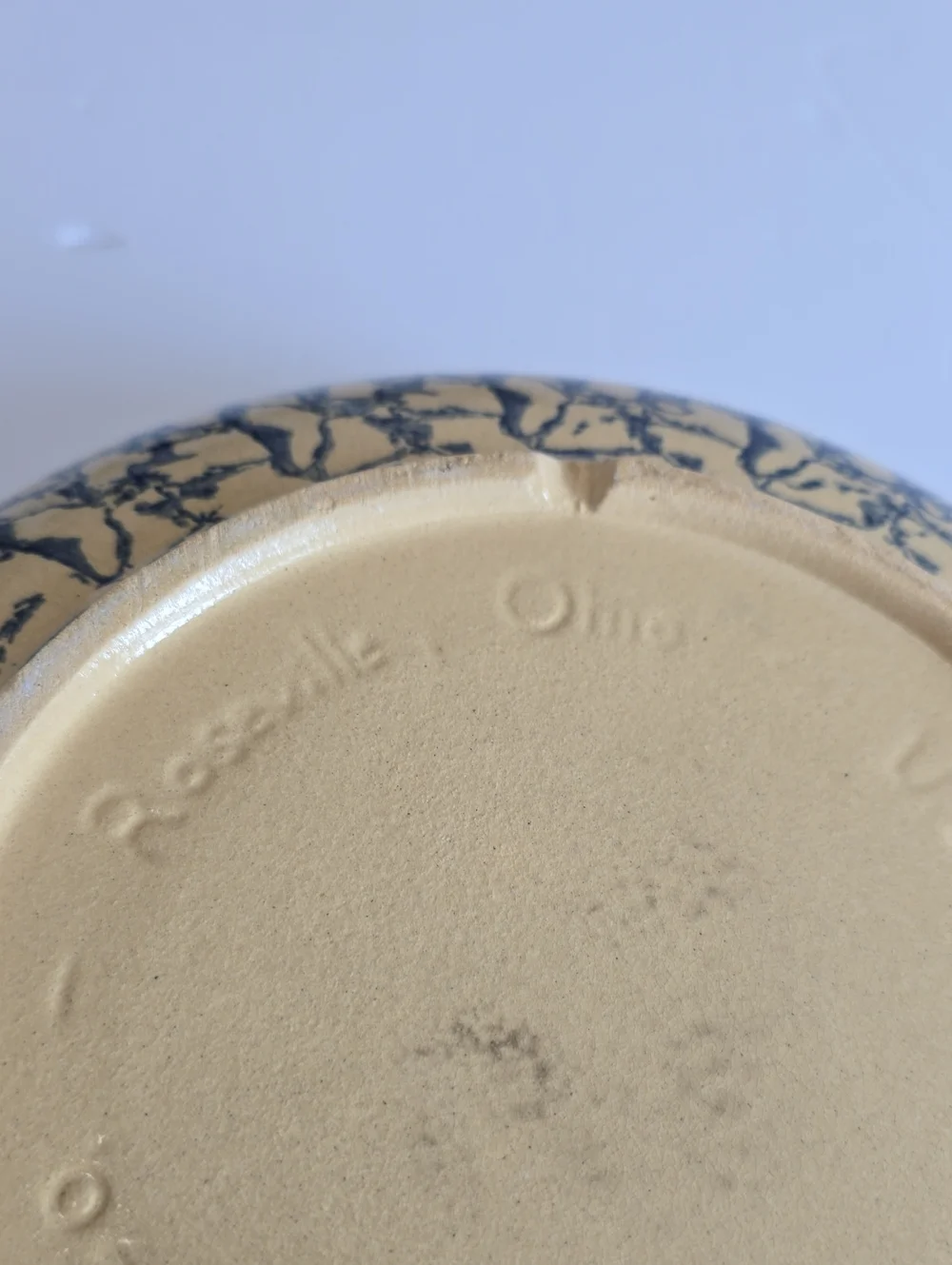 Vintage Robinson Ransbottom Pottery RRP Roseville OH Blue Sponge Pasta Bowl 12